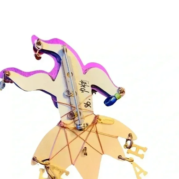 Vintage Liztech Brooch Mardi Gras Signed Colorful Design Hand wired - Picture 2 of 7